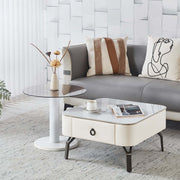 Nesting Coffee Table Set White Stone and Glass