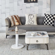 Nesting Coffee Table Set White Stone and Glass