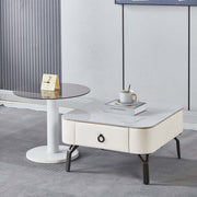 Nesting Coffee Table Set White Stone and Glass
