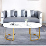 Coffee Table Sofa Side Table CT-CH07 with marble top and modern gold legs in stylish living room setting.