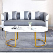 Coffee Table Sofa Side Table CT-CH07 with marble top and modern gold legs in stylish living room setting.