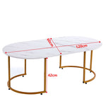 Coffee Table Sofa Side Table CT-CH07 with marble pattern and gold metal legs, dimensions 120cm x 60cm x 42cm.