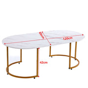 Coffee Table Sofa Side Table CT-CH07 with marble pattern and gold metal legs, dimensions 120cm x 60cm x 42cm.