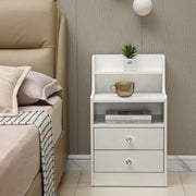 White Bedside Table with Drawers showcasing elegant nightstand design in a modern bedroom setting.