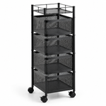 Foldable four tier storage cart design for flexible storage and space saving home organization.