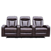 Electric 3 Seater Recliner Sofa KJ-3554 in brown leather with separated recliner chairs.