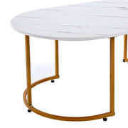 Coffee Table Sofa Side Table CT-CH07 with rounded marble pattern tabletop and gold metal legs.