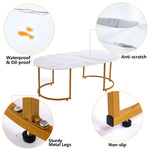 Coffee Table Sofa Side Table CT-CH07 with marble pattern, waterproof features, and sturdy metal legs.