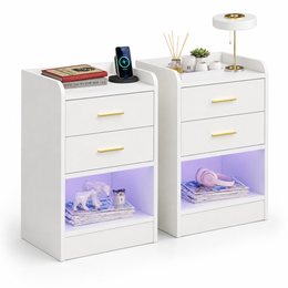 Modern LED Pedestal with Open Shelf - Set of 2 showcasing stylish design and built-in USB LED lights.