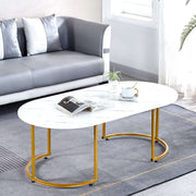 Coffee Table Sofa Side Table CT-CH07 with elegant marble pattern and gold frame, complementing modern living spaces.