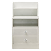 White Bedside Table with Drawers showcasing a minimalist design and two spacious drawers.