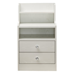 White Bedside Table with Drawers showcasing a minimalist design and two spacious drawers.