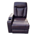 Electric 3 seater recliner sofa featuring a single recliner with cup holder for added convenience.