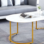 Coffee Table Sofa Side Table CT-CH07 with marble pattern design and gold legs in modern living room decor.