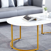 Coffee Table Sofa Side Table CT-CH07 with marble pattern design and gold legs in modern living room decor.