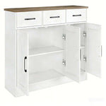Barn-style kitchen cabinet interior storage with adjustable shelves and drawers