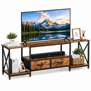 TV stand media console TV-17 Berlin Rustic with storage shelves and fabric drawers