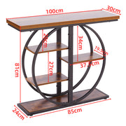 5-Tier Industrial Console Table with Round Metal Frame
