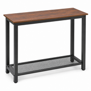Console Table with rustic wooden top and black metal frame, perfect for entryway and modern home decor.