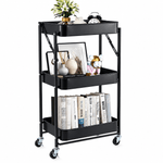 3-tier metal storage cart with 30kg load capacity and scratch-resistant lockable wheels