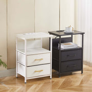 Charging Bedside Table with LED Light & 2 Drawers
