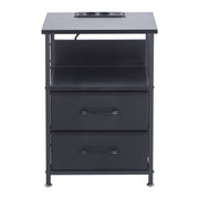 Charging Bedside Table with LED Light & 2 Drawers