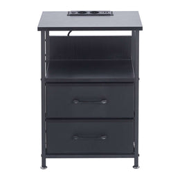 Charging Bedside Table with LED Light & 2 Drawers