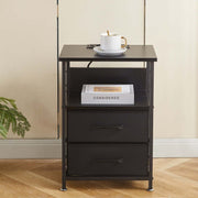 Charging Bedside Table with LED Light & 2 Drawers