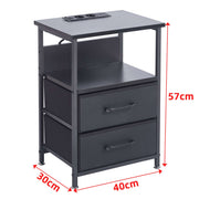 Charging Bedside Table with LED Light & 2 Drawers