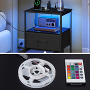 Charging Bedside Table with LED Light & 2 Drawers
