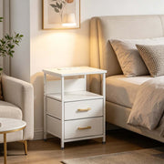 Charging Bedside Table with LED Light & 2 Drawers