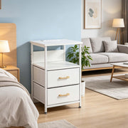 Charging Bedside Table with LED Light & 2 Drawers