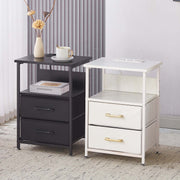 Charging Bedside Table with LED Light & 2 Drawers