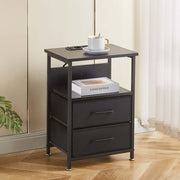 Charging Bedside Table with LED Light & 2 Drawers