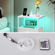 Charging Bedside Table with LED Light & 2 Drawers