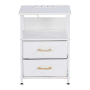 Charging Bedside Table with LED Light & 2 Drawers