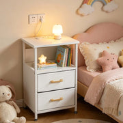 Charging Bedside Table with LED Light & 2 Drawers
