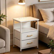 Charging Bedside Table with LED Light & 2 Drawers