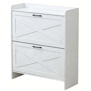 Classic White Farmhouse 2-Tier Tilt-Out Shoe Cabinet
