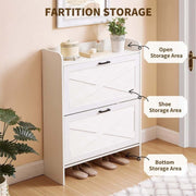 Classic White Farmhouse 2-Tier Tilt-Out Shoe Cabinet