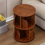Compact 2-tier rotating bookshelf with empty storage compartments for bedroom