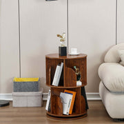 Elegant wood finish 2-tier rotating bookshelf organizing daily reading materials