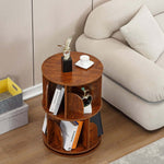 Elegant wood finish 2-tier rotating bookshelf organizing daily reading materials