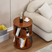 Elegant wood finish 2-tier rotating bookshelf organizing daily reading materials