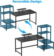 Diagram showing reversible storage shelves assembly for left or right side setup