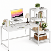 Computer Desk with Storage Shelves and Power Outlets for Home Office
