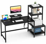 Black Computer Desk with Storage Shelves and Reversible Setup
