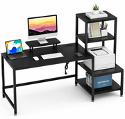 Black Computer Desk with Storage Shelves and Reversible Setup