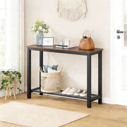 Console Table 2 Tier Rustic Entryway featuring wooden top and black metal frame, perfect for modern home decor.