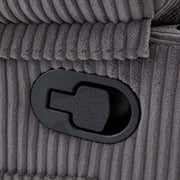 Close-up of the recline mechanism on a Corduroy Recliner Chair with cup holders.